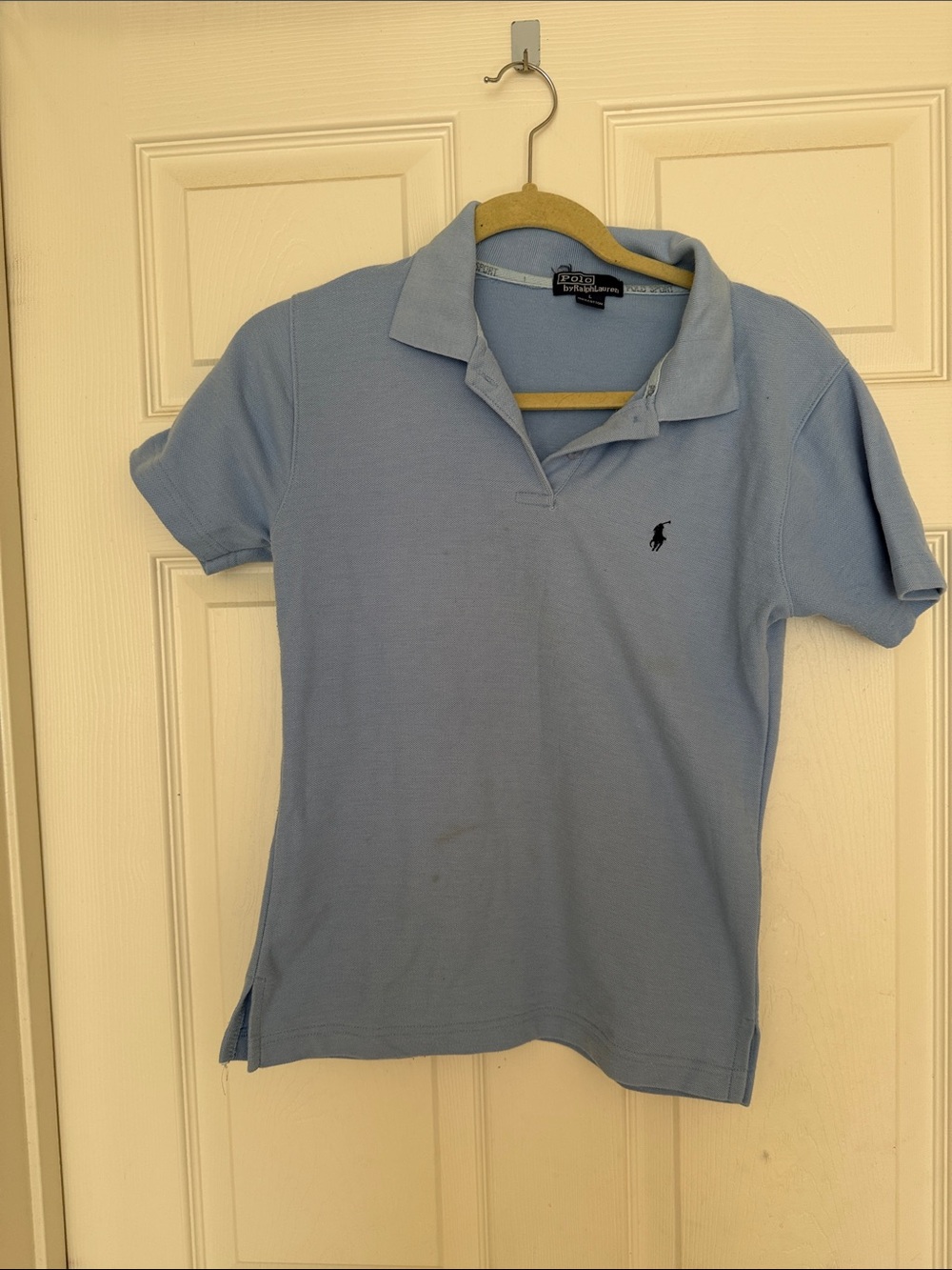 Ralph Lauren Women's Light Blue Polo Shirt with Navy Pony